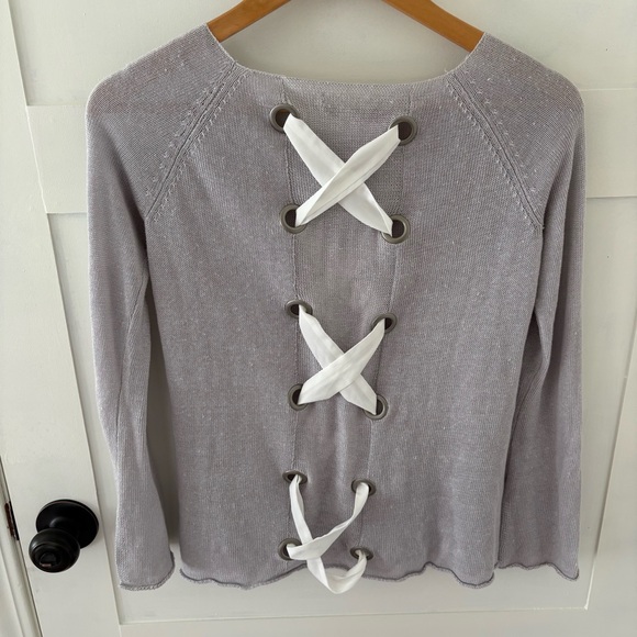 Lisa Todd Tops - Lisa Todd Linen Silver Gray Lace Up Back Sweater. Size XS.